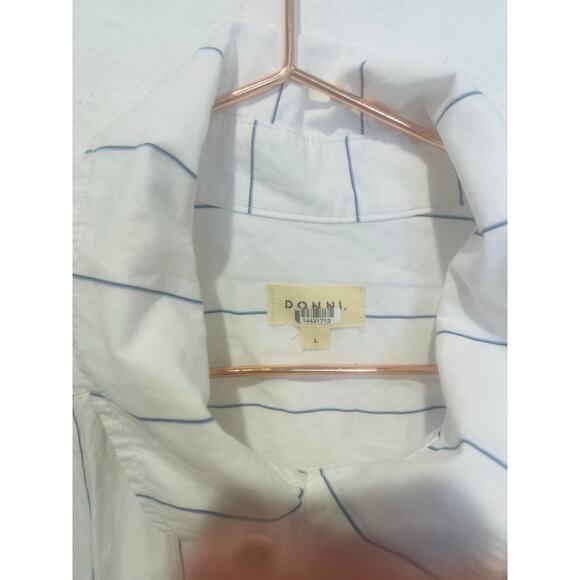 DONNI White Blue Striped Sleeveless Collared Neckline Button Front Dress Size L - Picture 9 of 11